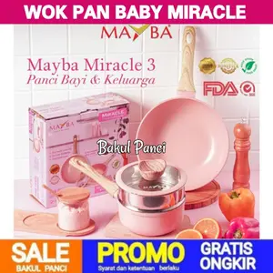 PANCI SET BABY MIRACLE 3 PC - MAYBA WOK PAN FRYPAN PANCI SUSU MPASI BAYI - PANCI KUKUS BAYI - SAUCE PAN - MILK PAN - ROSE PINK
