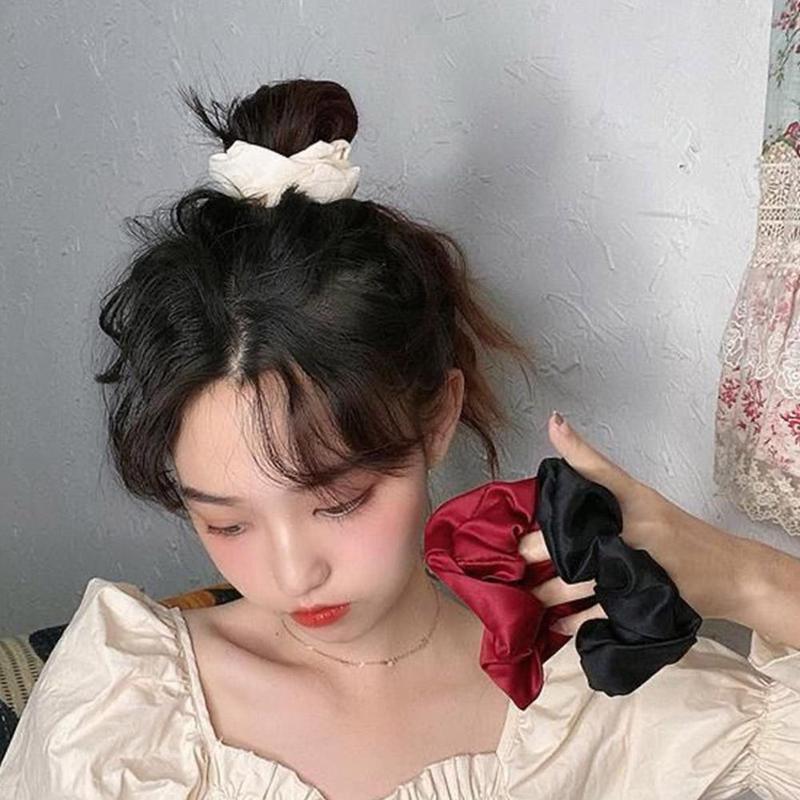 Product Introduction of Lotus Root Pink Dingbu Large Intestine Ring Hair Ring Color Solid Headwear Cloth Set Headstring O0J2 34