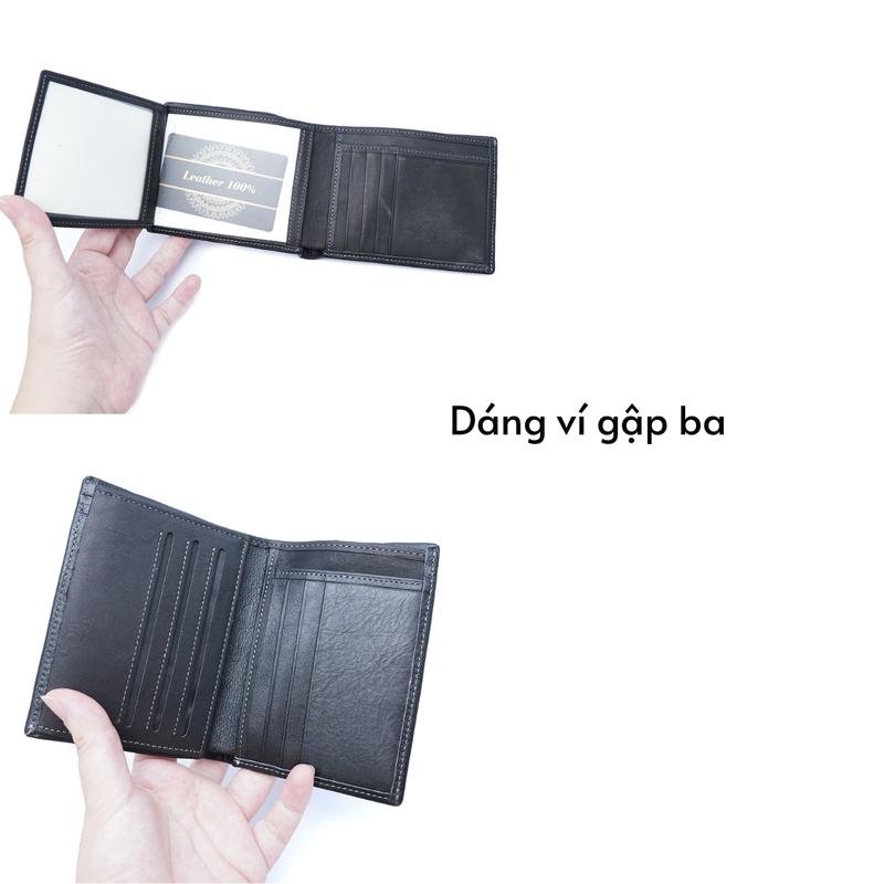 Ví da nam , ví  da bò gấp gọn da Nappa cao cấp V13 Wallet Leather Nhiều Ngăn Chữ Nhật 8