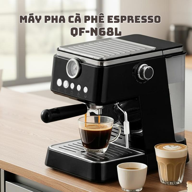 Máy pha cà phê Espresso chuyên nghiệp QF-N68L công suất 1300W, bình chứa 1.5L,…