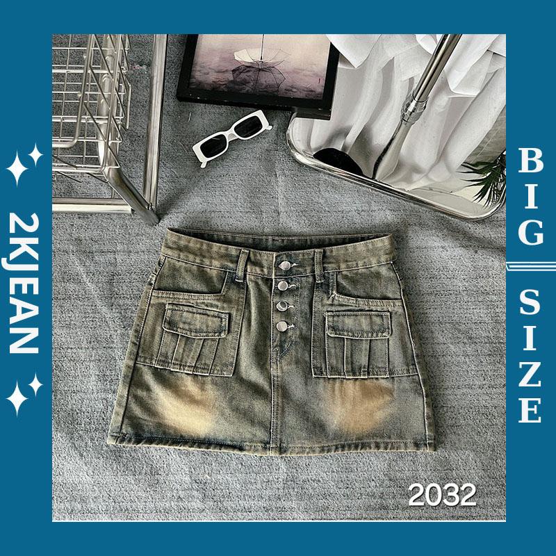 Chân váy jean nữ cài nút có lót jean trong Bigsize 55kg-90kg form dáng a thời trang bigsize cao cấp 2Kjeans MS2032