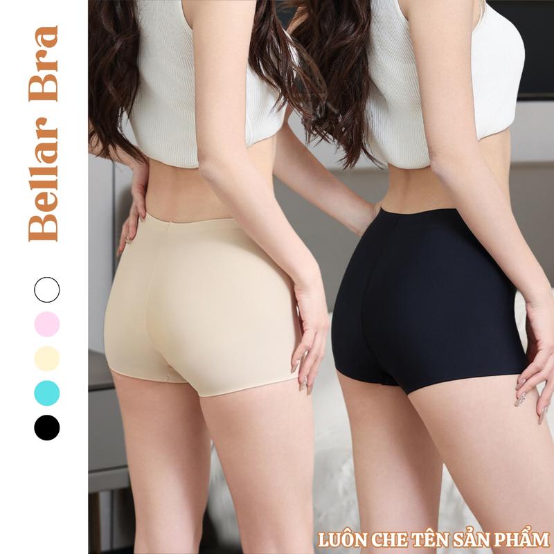 Quần mặc váy đúc su trơn BellarBra quần lót đùi không lộ viền - Quần bảo hộ mặc váy đúc su Bellar bra Nữ Màu Đen Trắng Hồng Xanh Da Women Tua Rua boxer nữ BBV8205