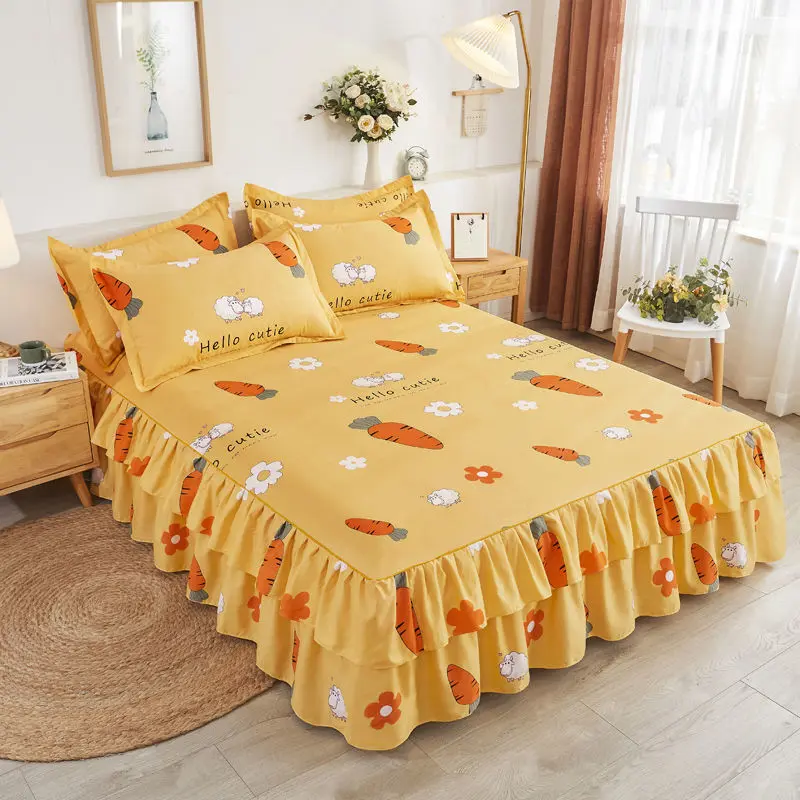 Váy Ga Trải Giường Công Chúa, Phong Cách Hàn Quốc, Cùng Mảnh, Chống Trượt, Chăn Ga Trải Giường Ren Hai Mặt, Thích Hợp Cho Tất Cả Các Mùa, Ss242024 2