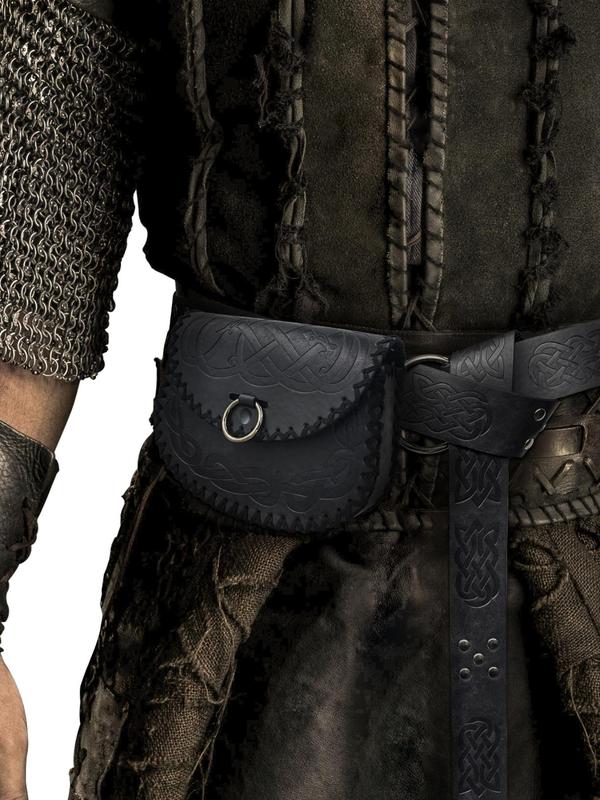Medieval Style Ethnic Pattern Embossed Belt & Belt Bag Set, Vintage O-ring Decorated Belt & Waist Bag, Fashion Accessories for Cosplay Party, Daily 0