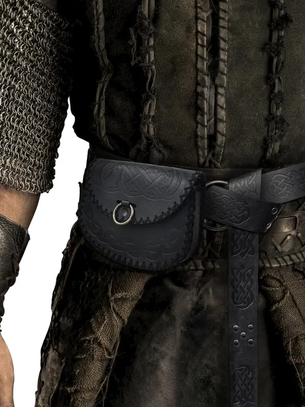 Medieval Style Ethnic Pattern Embossed Belt & Belt Bag Set, Vintage O-ring Decorated Belt & Waist Bag, Fashion Accessories for Cosplay Party, Daily 0