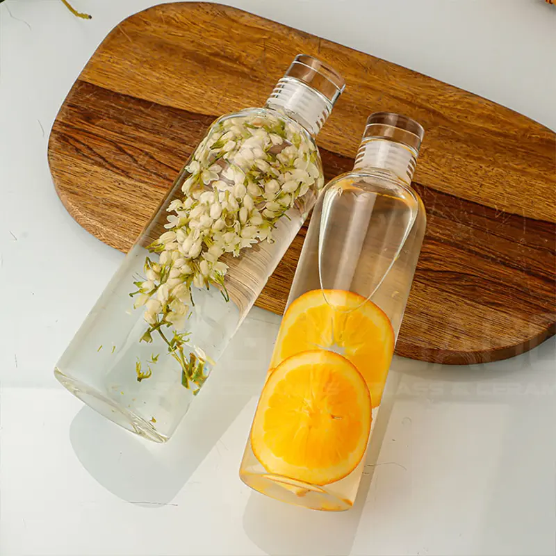 Bình Nước Thủy Tinh Chịu Nhiệt In Vạch Chia Vạch Giờ Cao Cấp 500ml , 750ml | Nắp Thủy Tinh 8