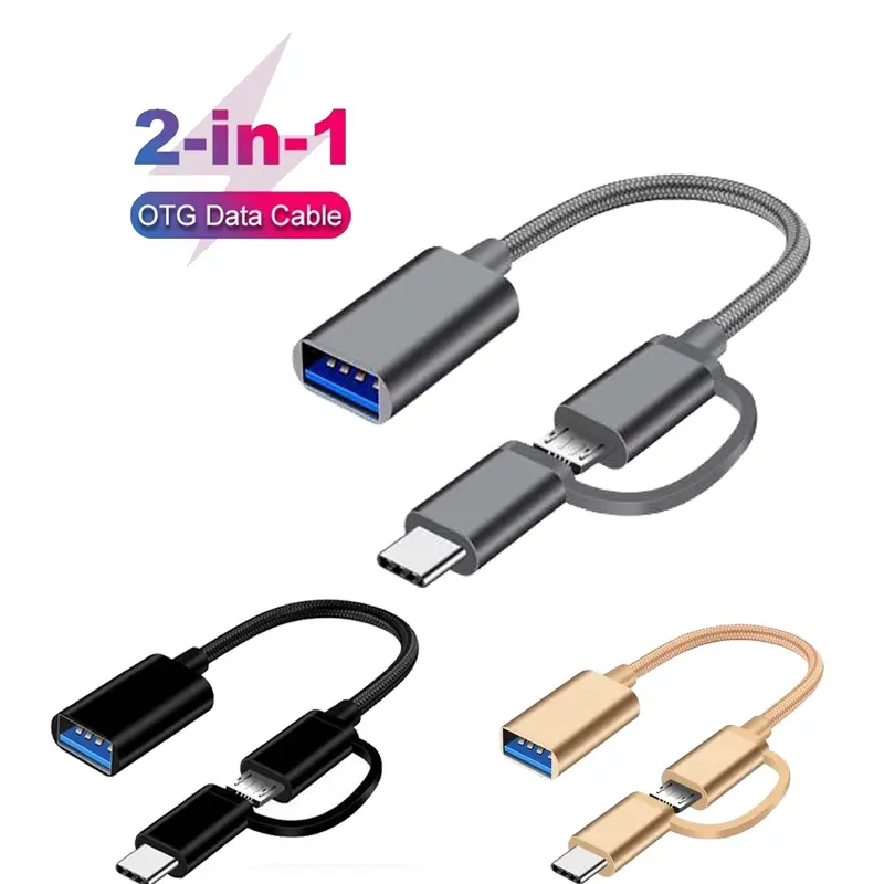 COD Ready Stock 2 in 1 USB OTG Cable Adapter to Micro USB+Type-C ...