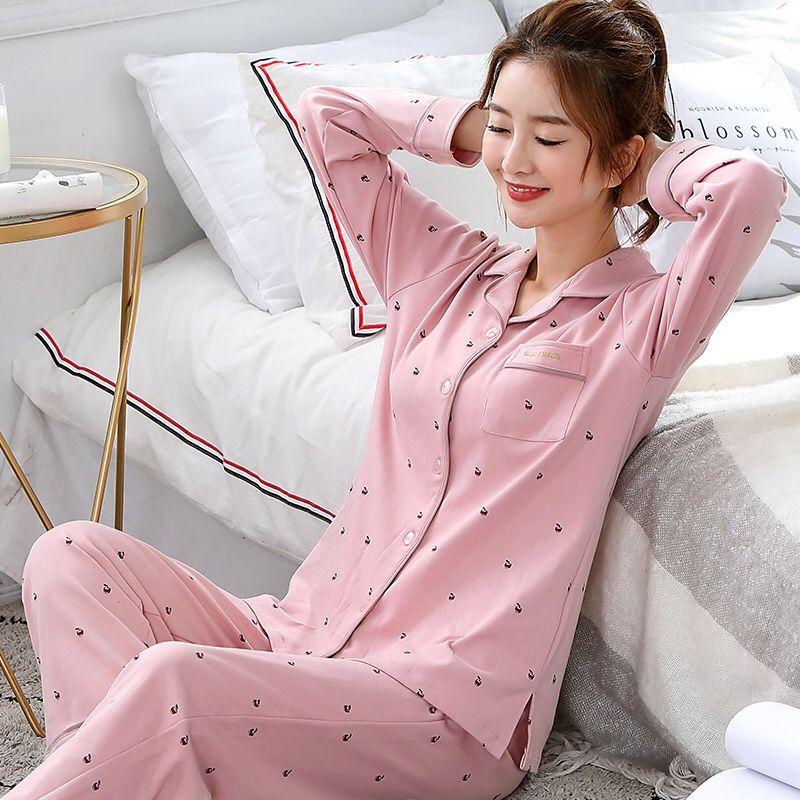 Bộ Đồ Ngủ Cotton Nguyên Chất Cho Mẹ Trung Niên Dành Cho Nữ, Tay Áo Dài, Ngoại Cỡ, Bộ Áo Cardigan, Thích Hợp Cho Phụ Nữ Trung Niên Và Cao Tuổi, Mặc Nhà, Mùa Xuân Và Mùa Thu, Có Sẵn Trong Mùa Hè 3