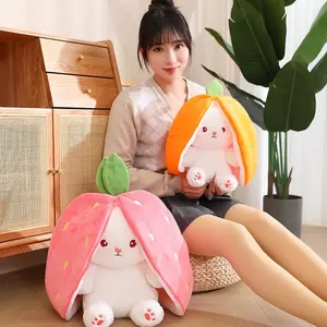 Boneka kelinci strawberry wortel mainan viral flip lucu mewah telinga panjang buah bunny rabbit 30cm Dolls Toys