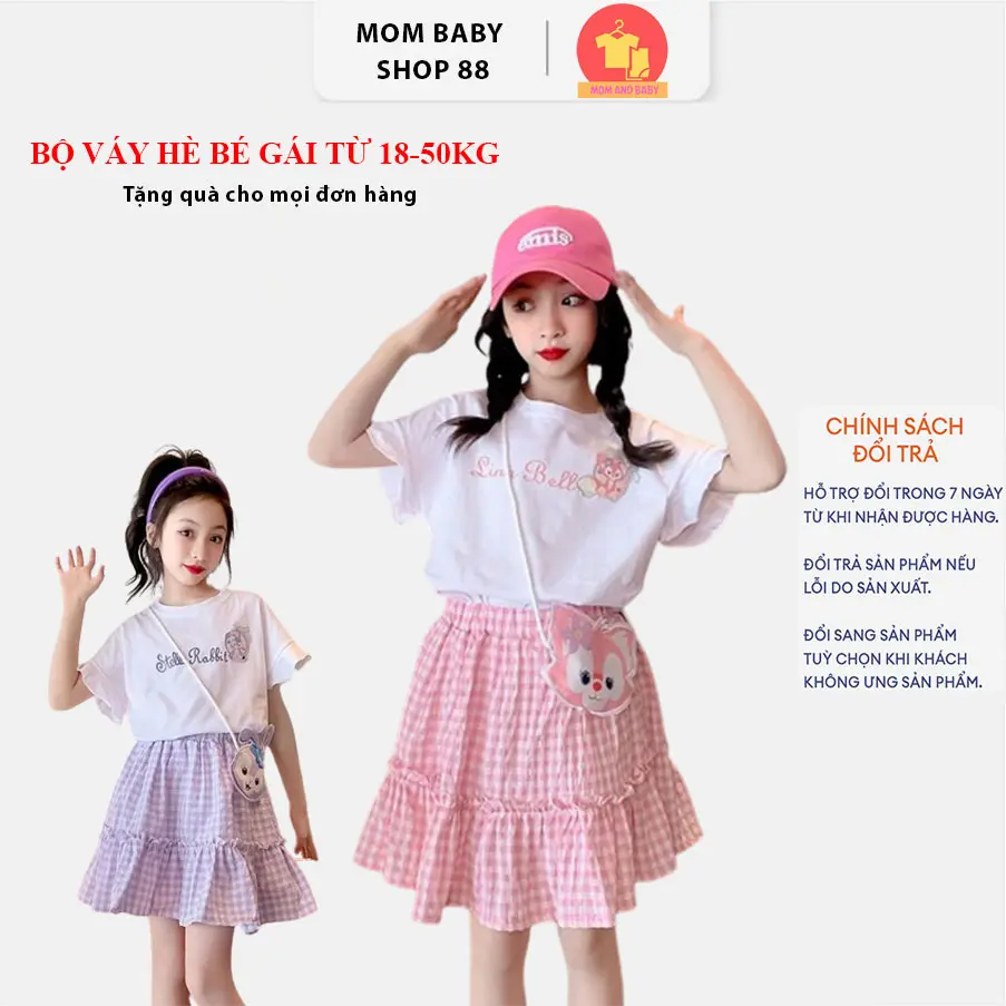 Hàng Việt Nam may đẹp, Bộ quần áo trẻ em. Set áo kèm chân váy thời trang hè bé gái mẫu "Stella Rabit" size cho bé từ 18-50kg. set đồ cho bé