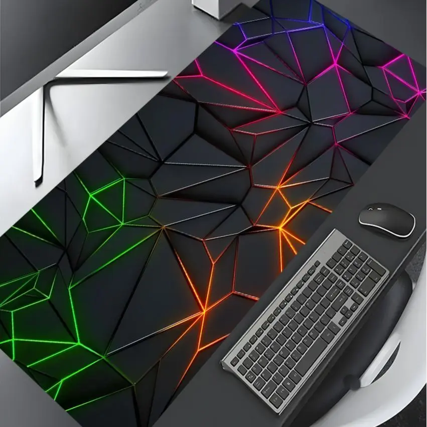 Geometric Pattern Large Gaming Mouse Pad, Aesthetic Desktop Decoration Protective Pad, Big Size Rubber Pad Non-slip Lock Edge Work Pad
