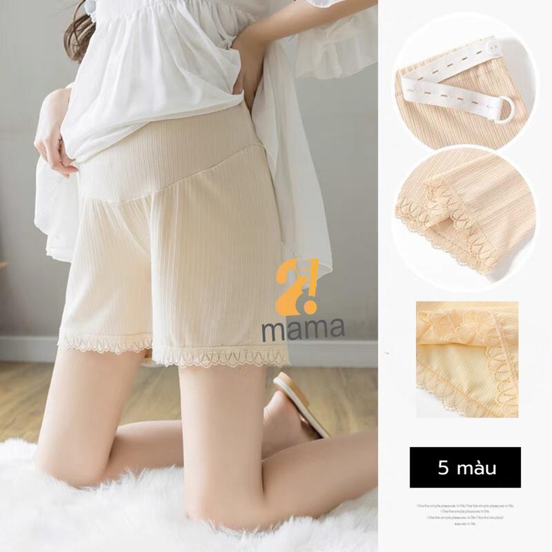 Quần đùi bầu vải lụa 2mama mặc ngủ và mặc trong váy, có chun điều chỉnh, kháng khuẩn, viền ren sang trọng, mát mẻ Váy Bầu