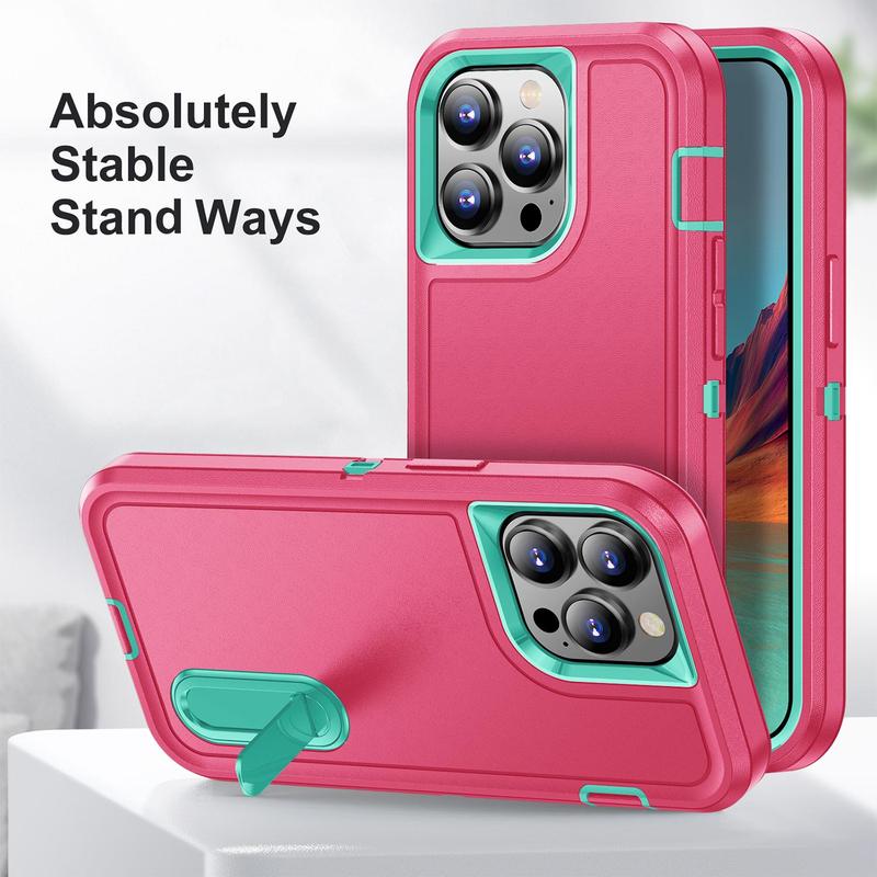 Shockproof Phone Case with Stand, Anti-slip & Anti-drop Phone Protective Cover, Phone Accessories Compatible with iPhone 16ProMax 15 14Plus 13pro 12 11Pro Max 2