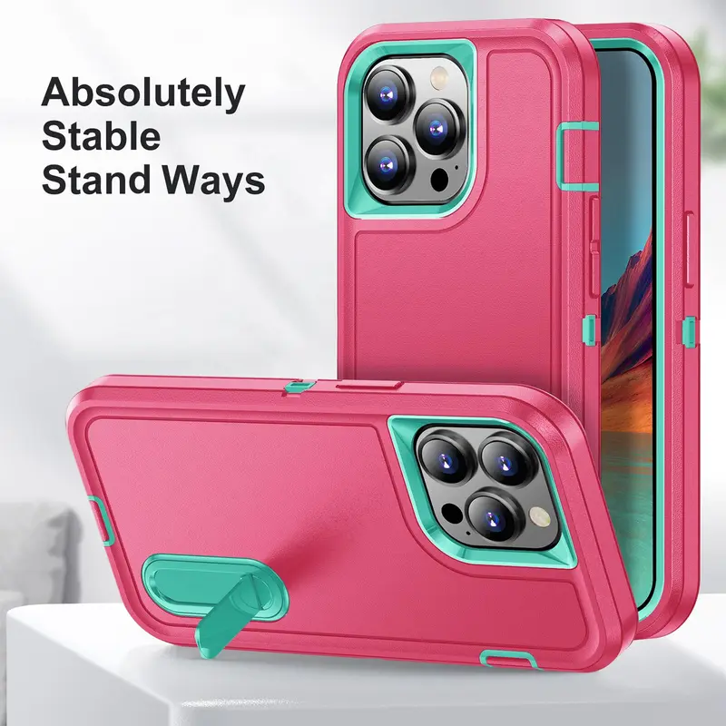 Shockproof Phone Case with Stand, Anti-slip & Anti-drop Phone Protective Cover, Phone Accessories Compatible with iPhone 16ProMax 15 14Plus 13pro 12 11Pro Max 2