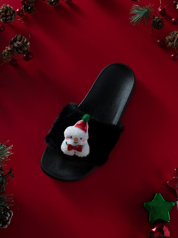 Women's Cute Snowman Design Plush Slippers, Casual Soft Comfortable Home Slippers, Warm Slippers for Indoor & Outdoor Use for All Seasons 3