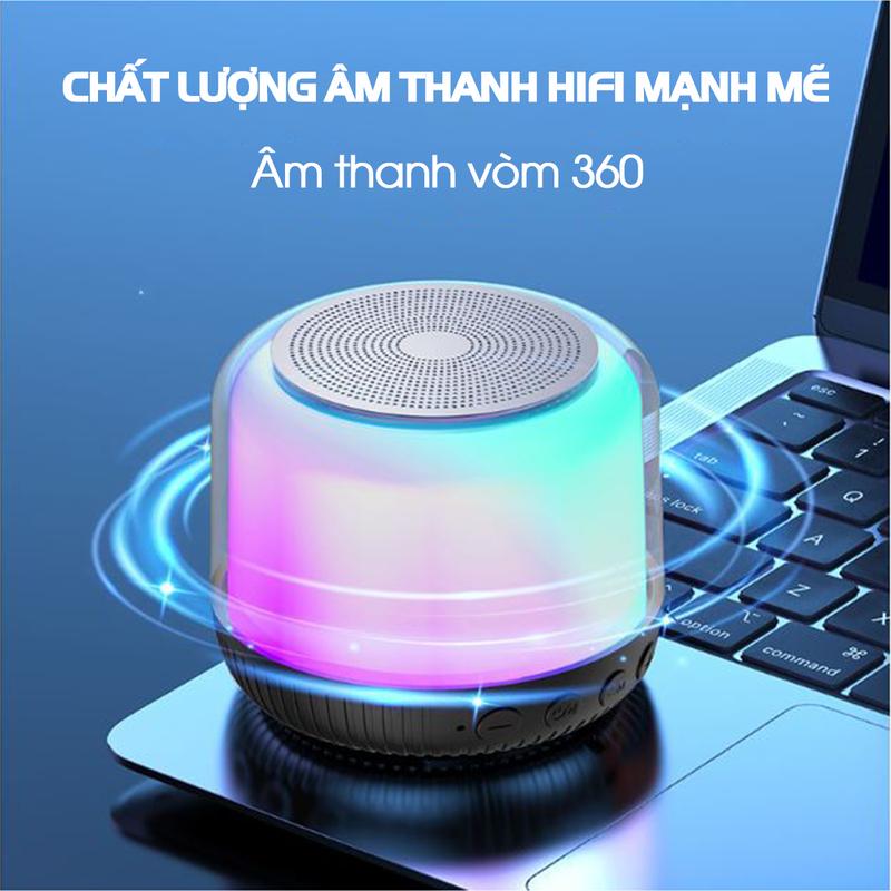 Loa Bluetooth không dây có đèn LED RGB nhấp nháy đổi màu âm thanh 360 trang trí để bàn, oto khe cắm thẻ nhớ và radio