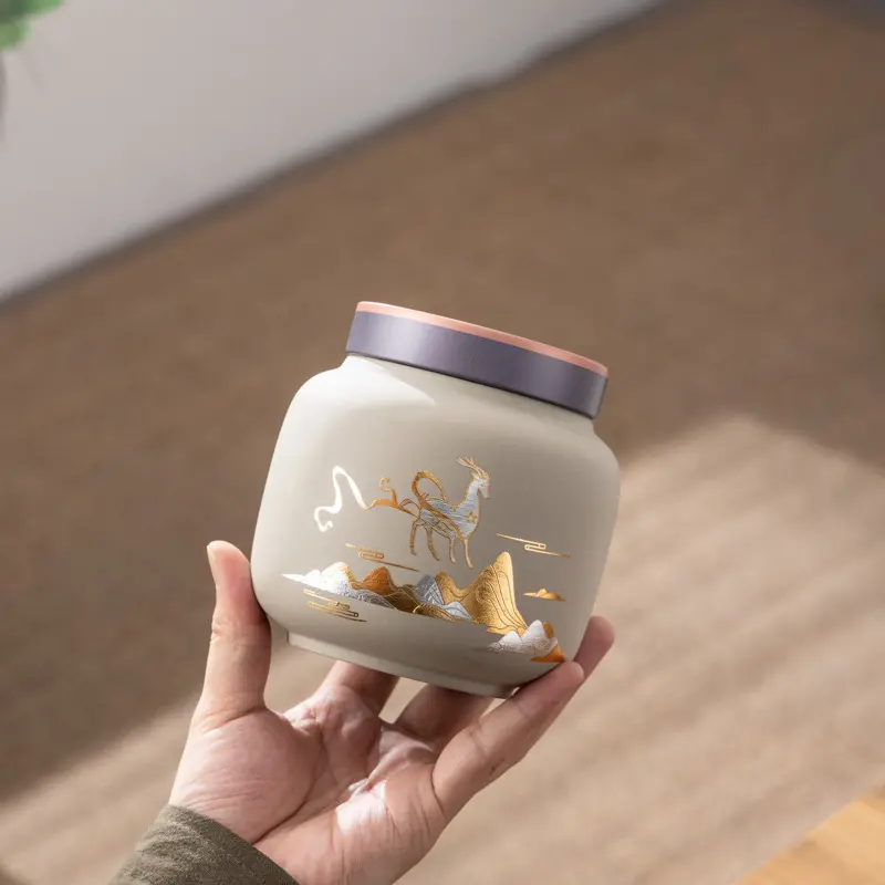Purple Sand Ceramic Sealed Can Stoneware Tea Tins Longjing Black Tea Pu'er Storage Tea Storage Ointment Empty Can Gift Packaging Bottles Organiser Canister 3