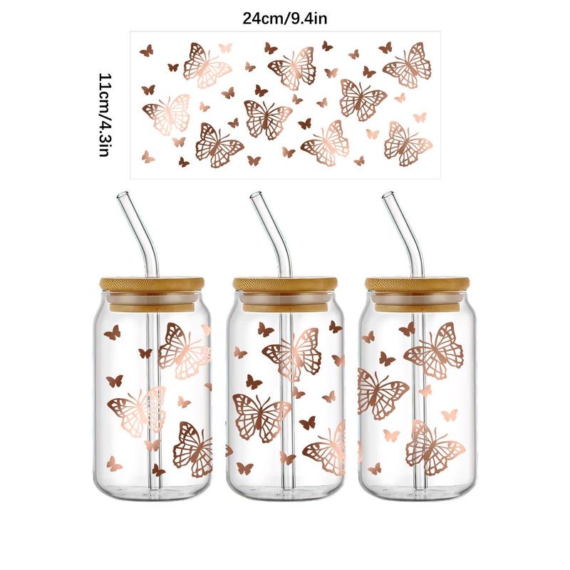 Tulip Flower & Butterfly Pattern Transfer Sticker, 6 Counts/set Waterproof UV DTF DIY Wraps Transfer Stickers, DIY Decorative Sticker for Glass Bottles 6