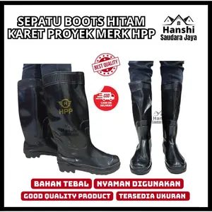 Sepatu Boot Pria Hitam Bahan Karet Tinggi 38 Cm Lokal Boots Shoes