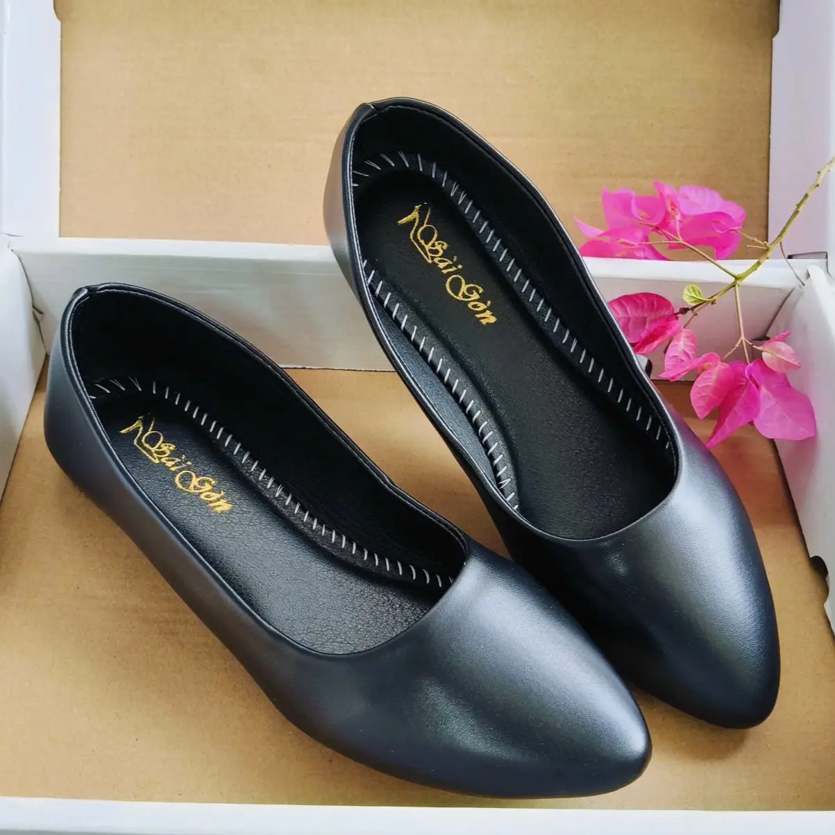 giày bệt 2P da đen si mờ - phom nhỏ khách nên đặt tăng 1 size Shoes