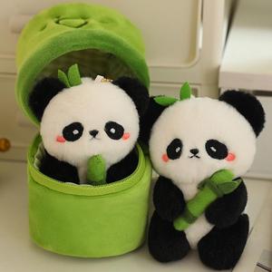 Peluche de diseño de panda lindo, 1 unidad de peluche de panda con tubo de bambú, Peluches regalo de cumpleaños, Adorno de decoración para el hogar