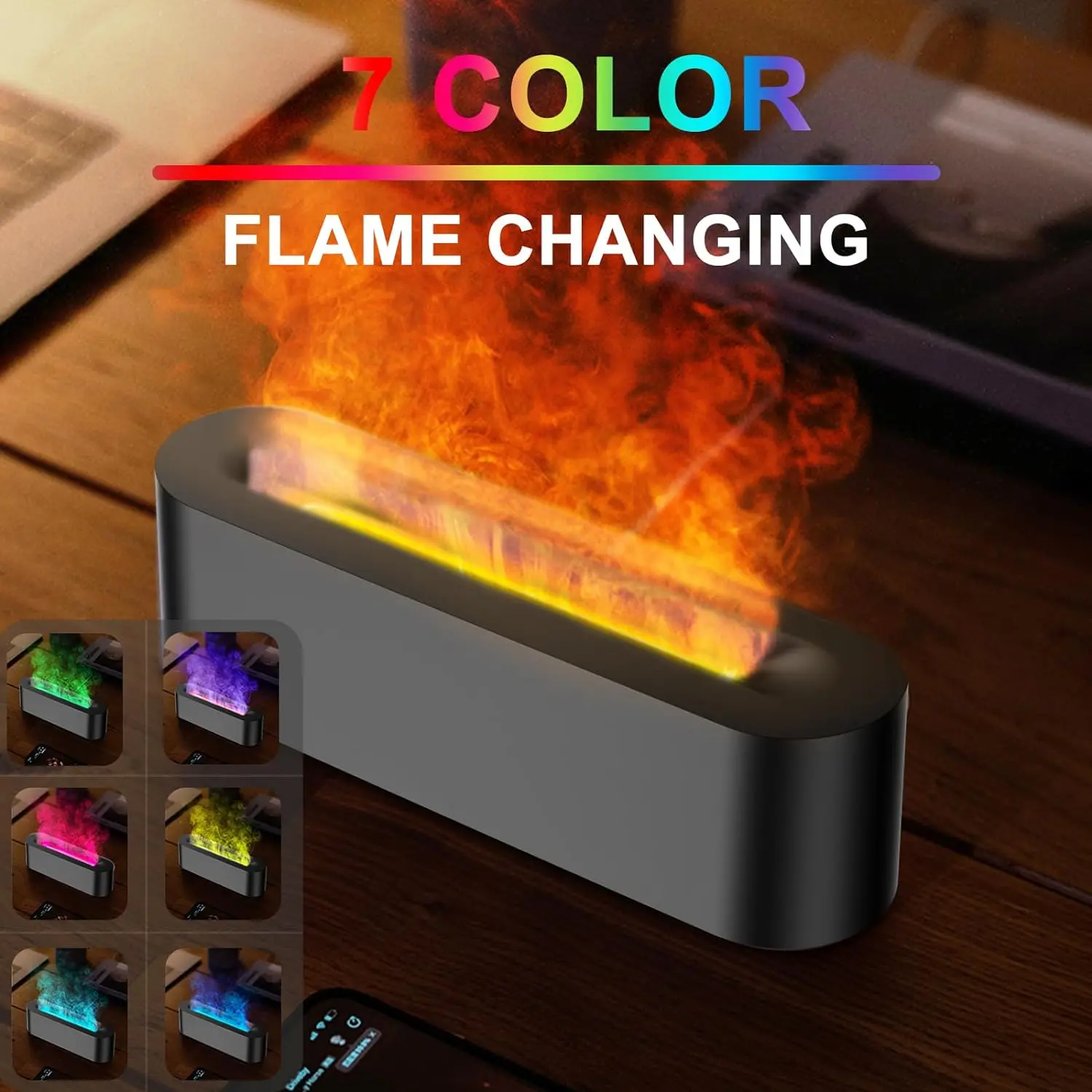 1 Count 150ml Simulated Flame Aroma Diffuser with 7 Color Night Light 7 & Essential Oils