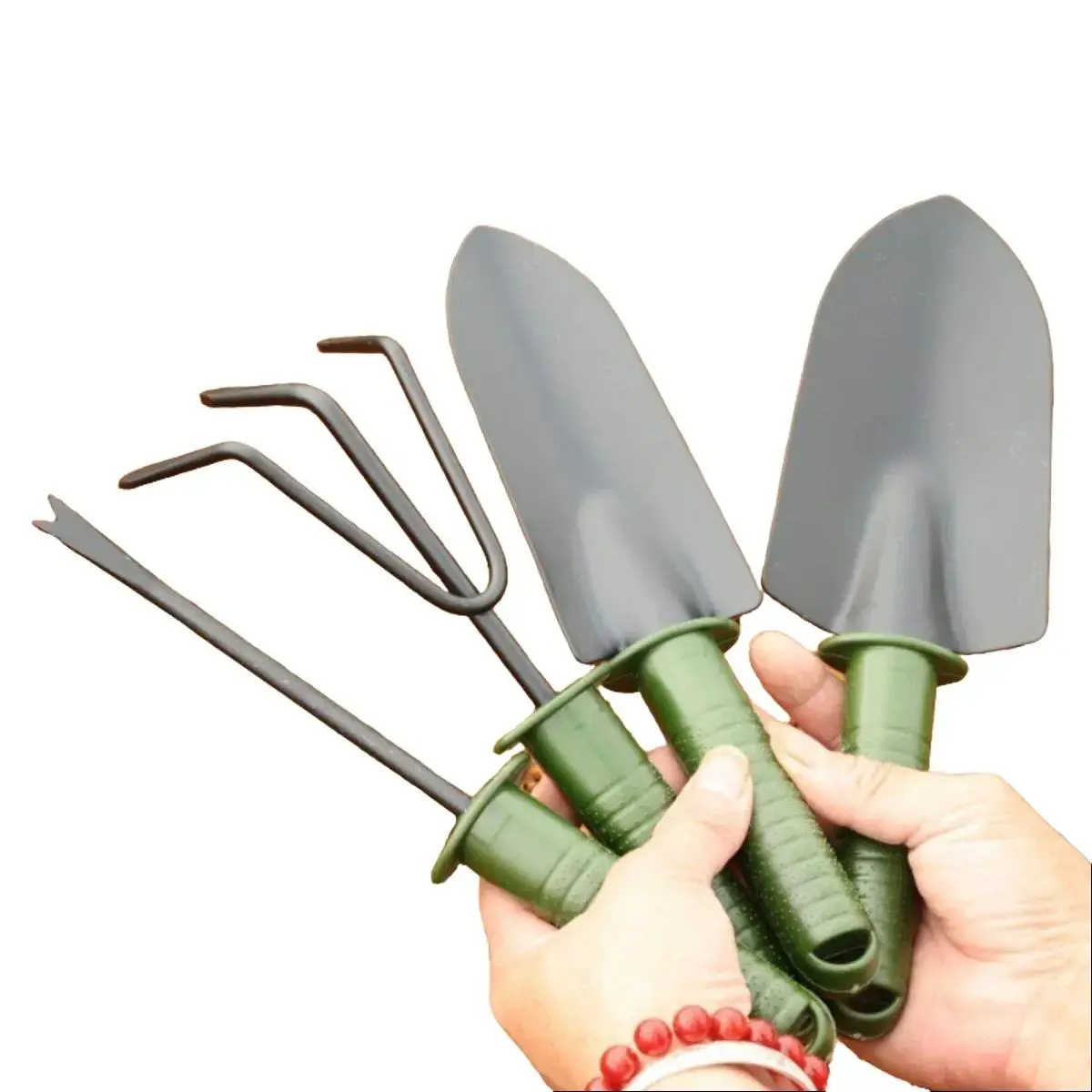 Bộ 4 món làm vườn tiện lợi gồm 2 xẻng, 1 gậy cào và 1 đầu nhọn xúc dung culam vuon mini