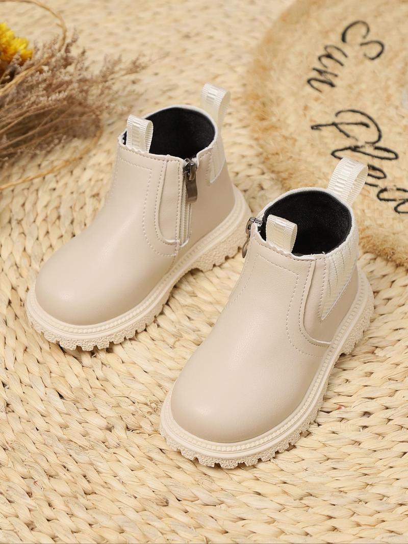 Product Introduction of Fashionable Solid Color Zipper Design Boots, Casual Comfortable Boots for Daily Wear, Trendy All-match Boots for Girls 6