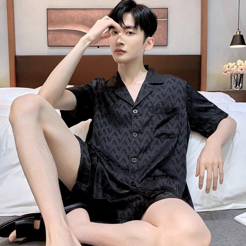Bộ Đồ Ngủ Lụa Lạnh Dành Cho Nam Giới, Mỏng Mùa Hè, Quần Đùi Ngắn Tay, Lụa Nhân Tạo Cao Cấp, Ngoại Cỡ, Thích Hợp Mặc Nhà Mùa Hè, Bộ Đồ Áo Menswear Nhung 5