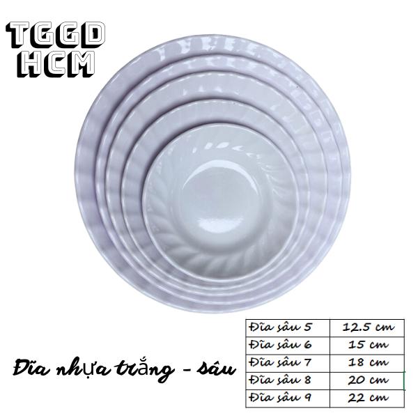 Combo 5 Đĩa nhựa TRẮNG BÔNG MAI sâu lòng, đĩa quán nhậu, đĩa nhựa melamine sâu lòng, Đĩa sâu lòng