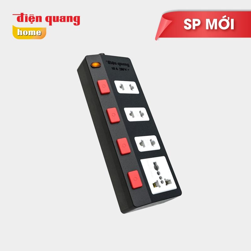 Ổ cắm Điện Quang ECO 4SBW - 4 lỗ kết hợp 4 công tắc riêng vn thông minh