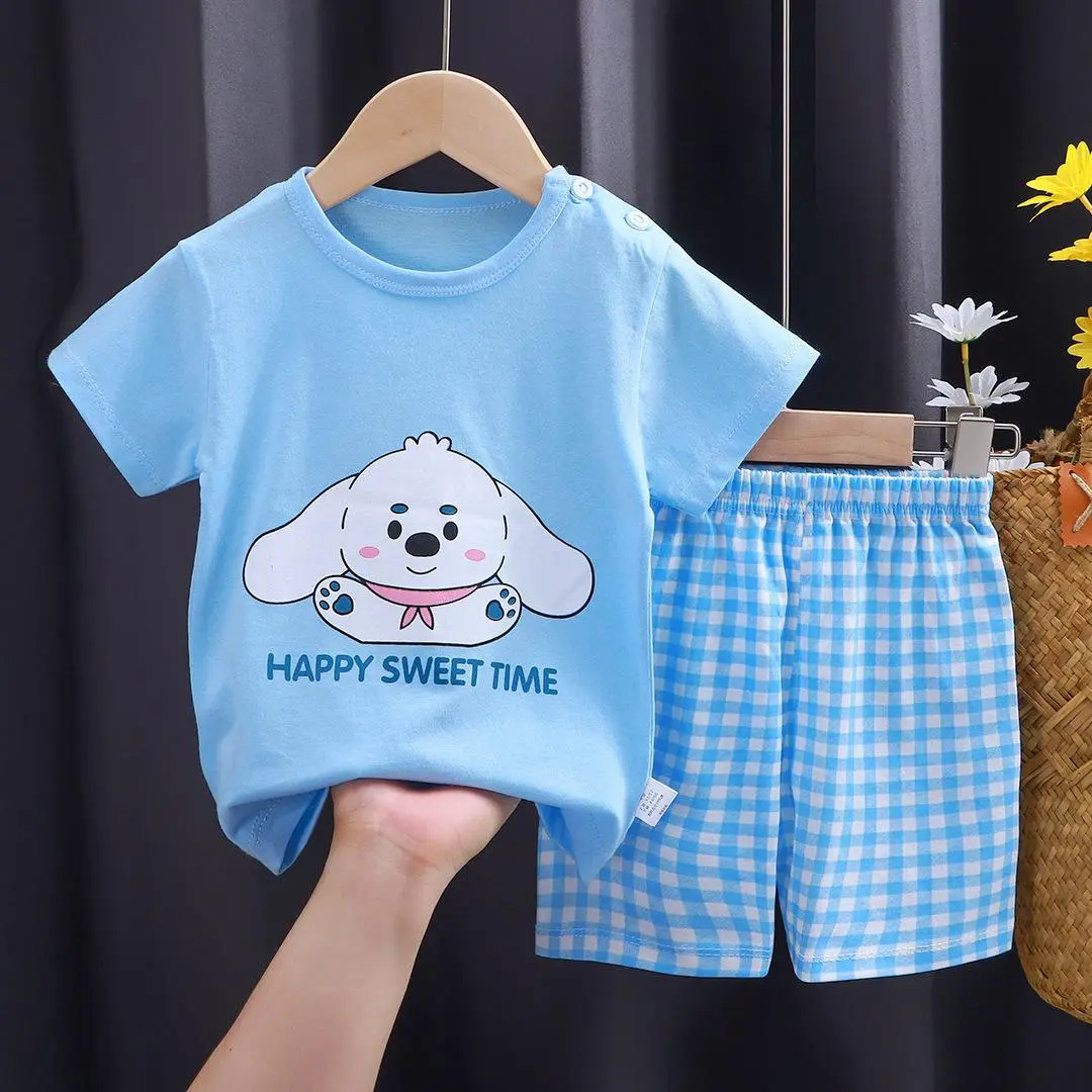 (2-piece set)Summer New Children's Short-sleeved Set of Male and Female Cotton Short-sleeved T-shirt Casual Baby Clothes Suit