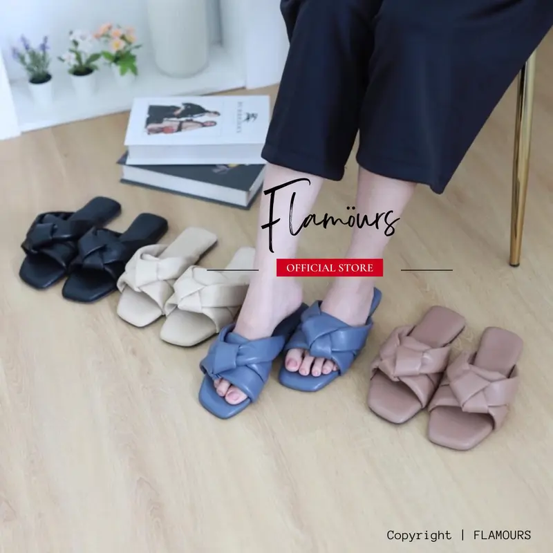 sandal wanita busa tipis platform puffy slide korean style anti slip premium By Flamours 0