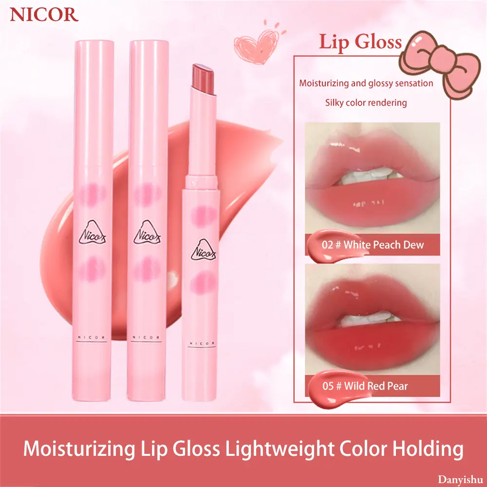 Son Bóng Trơn Thạch, Nicor, Dưỡng Ẩm, Gương, Đỏ Và Nâu, Son Môi Trong Suốt, Dưỡng Ẩm, Son Kem, Màu Nude Tự Nhiên, Lâu Trôi, Mỹ Phẩm Trang Điểm Môi, 5 Màu Có Sẵn Cosmetic Nữ
