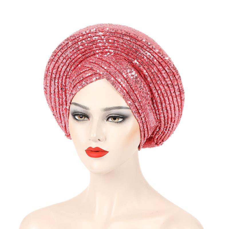 New Hot Style Hot-Selling Laminated Heavy Embroidery Sequins Women's Forehead Cross Hat African Hat Moslin Hat 2