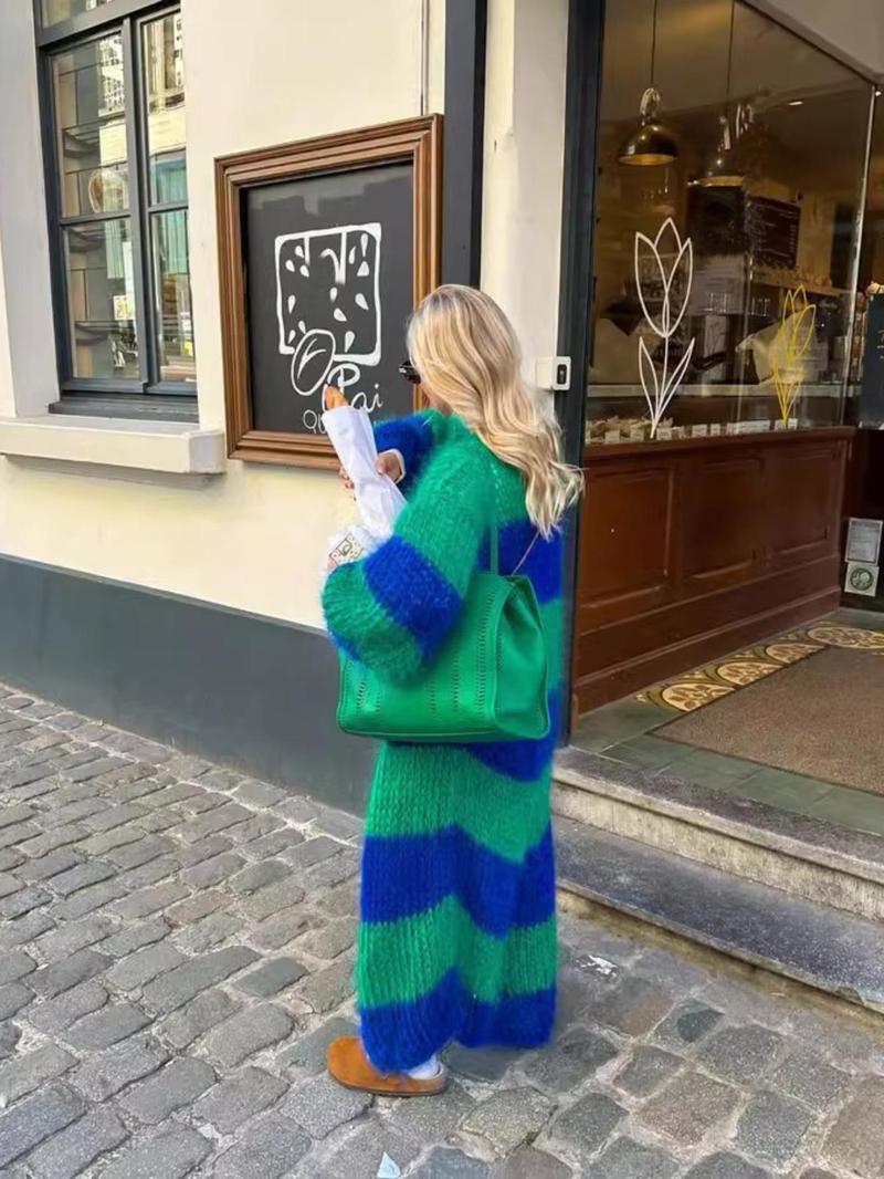 Product Introduction of Women's Colorblock Long Sleeve Sweater Cardigan, Casual Fashion Long Cardigan for Spring & Fall, Fashion Women's Knit Clothing for Daily Wear 2