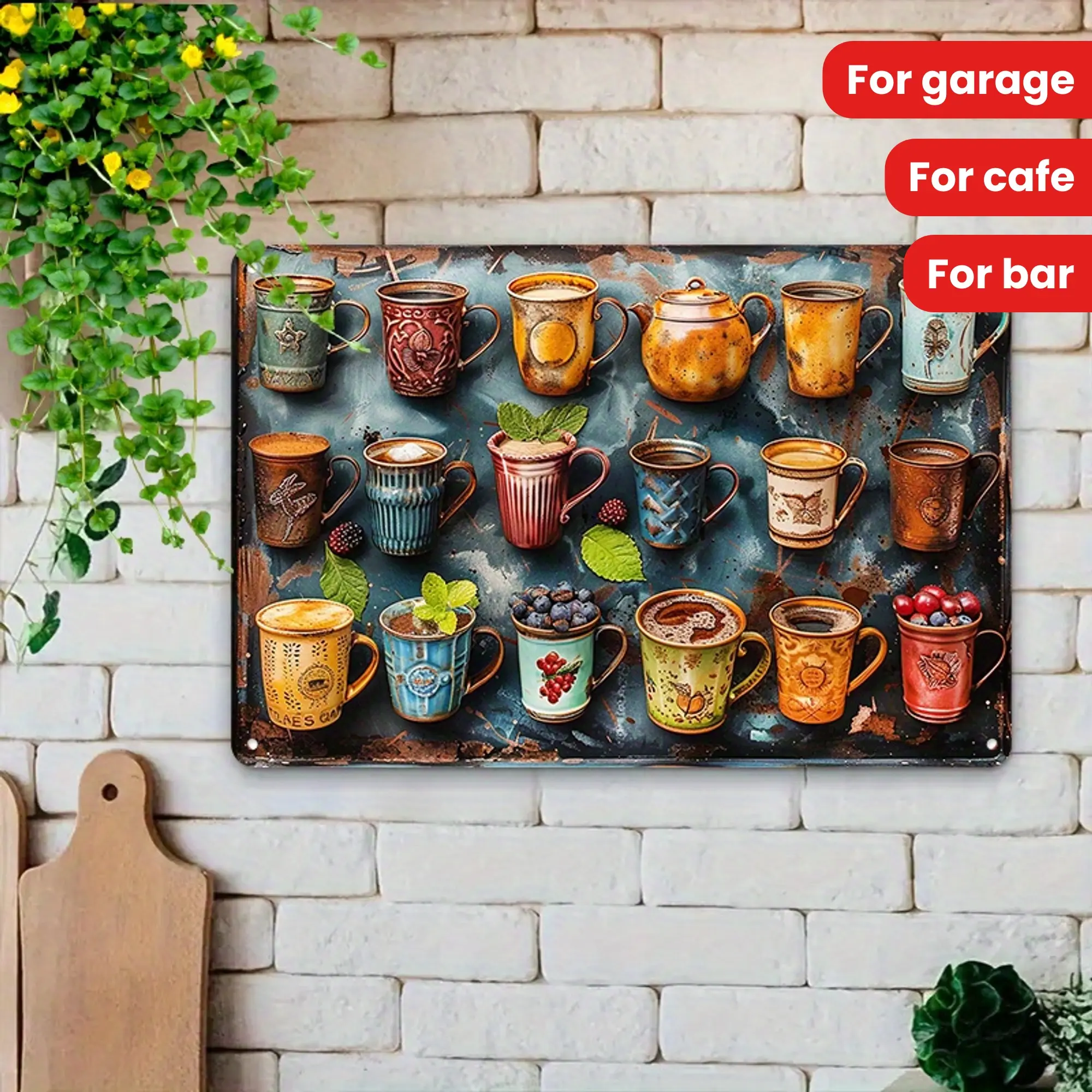 Vintage Coffee Mug Metal Sign (8"x12") - Aluminum Wall Decoration, Suitable for Garage, Cafe, Bar or Living Room Decoration