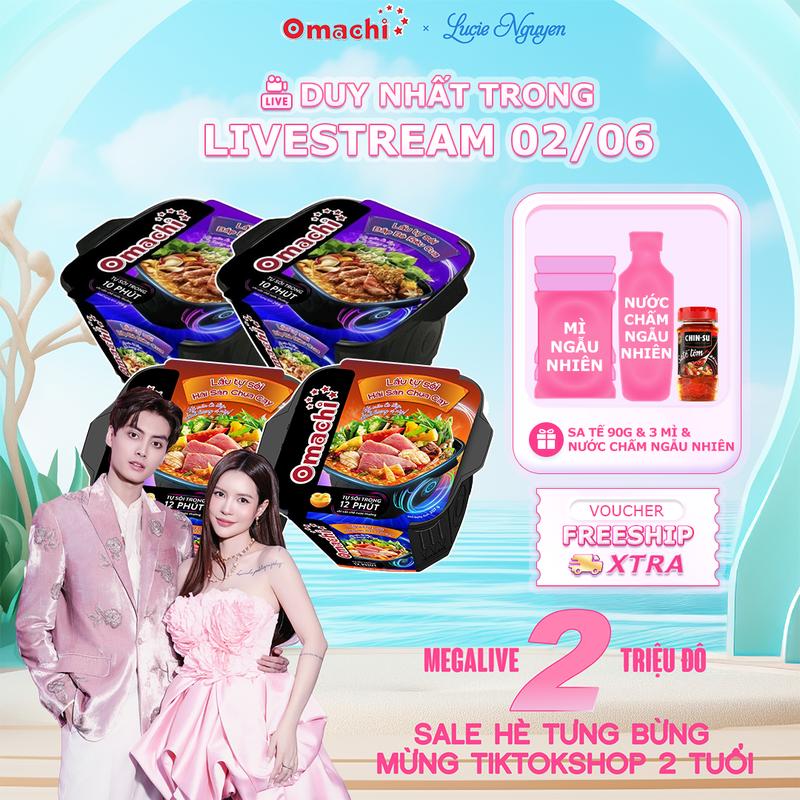 Combo 2 Mì Omachi lẩu hải sản chua cay hộp x 307gr + 2 lẩu tự sôi bắp bò riêu cua
