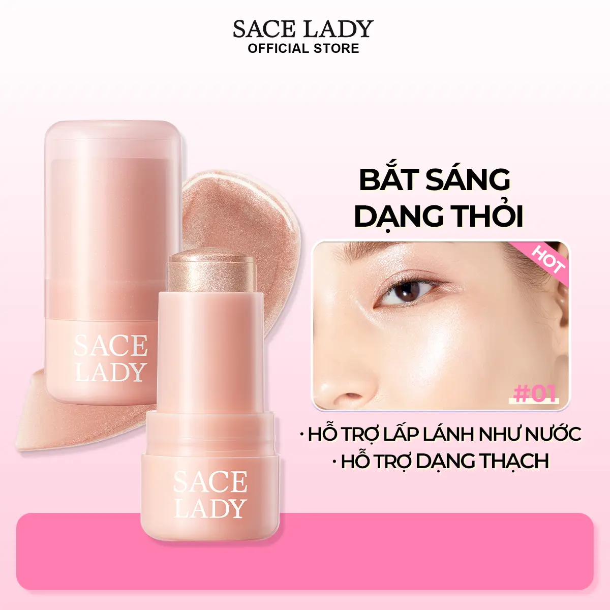 [COD] Bút highlight 8g SACE LADY hỗ trợ Độ bóng lâu trôi Mỹ phẩm mặt có kết cấu mịn