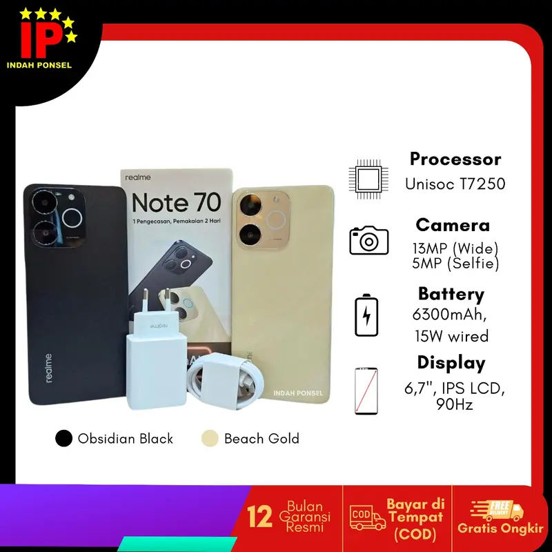 realme Note 70 4GB+8GB* 64/128GB Baterai 6300mAh Tahan 2 Har - Shop |