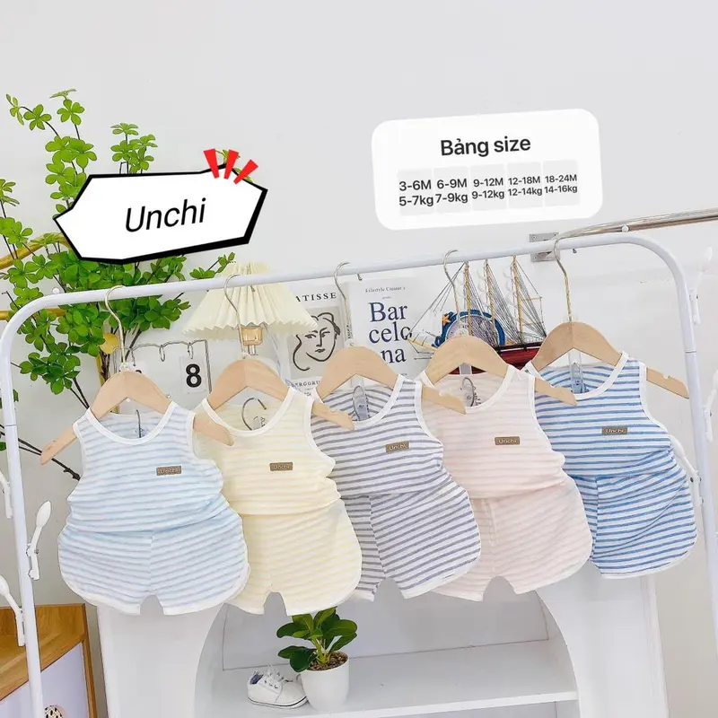 (Bl04) Bộ quần áo ba lỗ chất liệu gỗ sồi mềm mát hàng unchi cho bé trai, bé gái 2