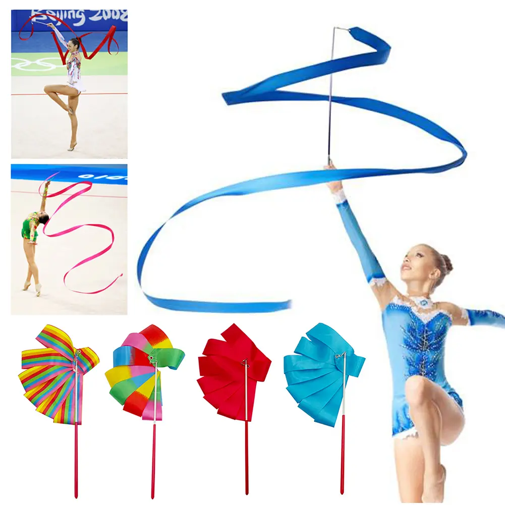 2M Colorful Gym Dance Rhythmic Art Gymnastic Ribbons Ballet Streamer Twirling Rod Stick For Training For Adult And Child #434084