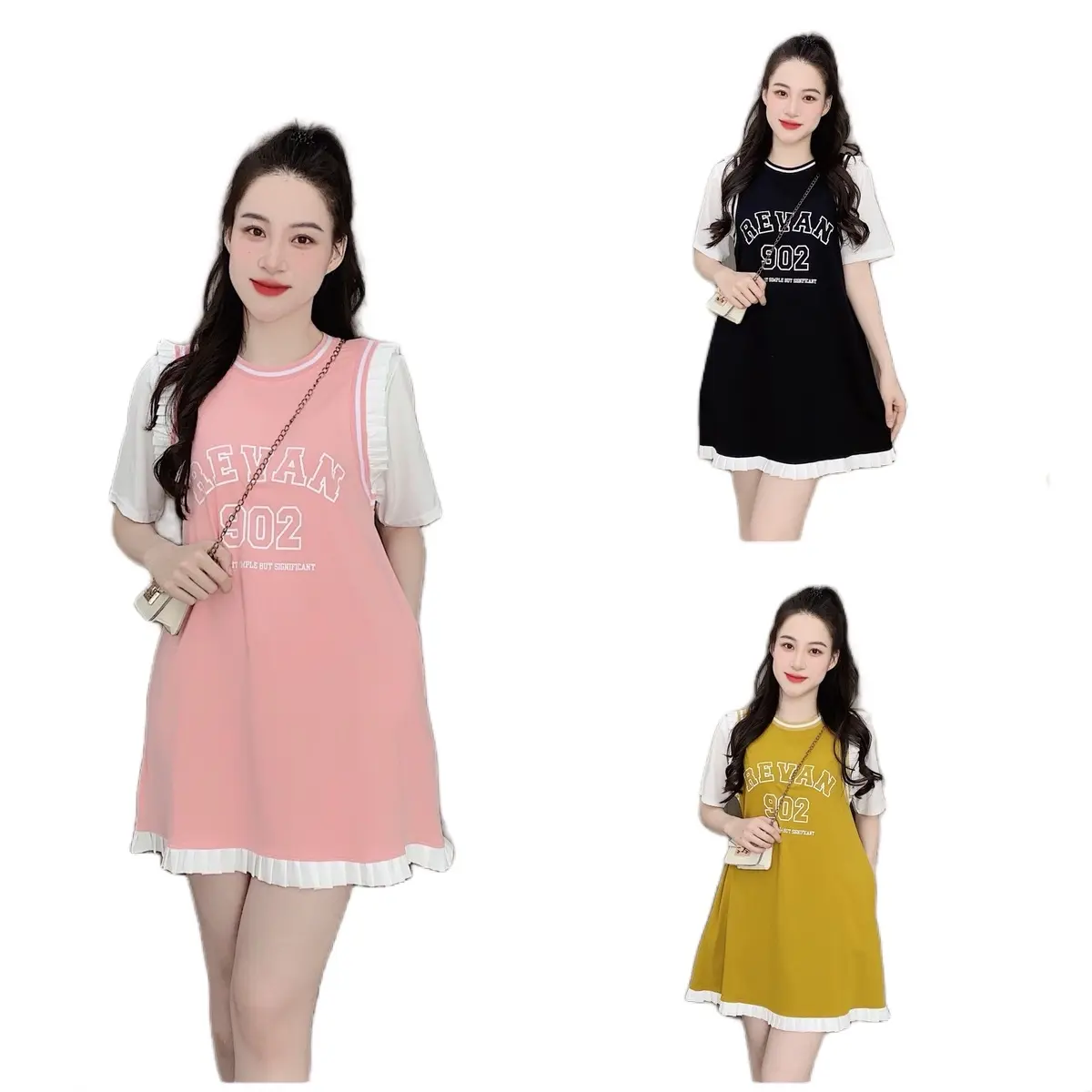 {D409} Váy Thun Pha 2 Màu Dể Thương Nữ  Màu Hồng  Voan  Voi Dress Nhung