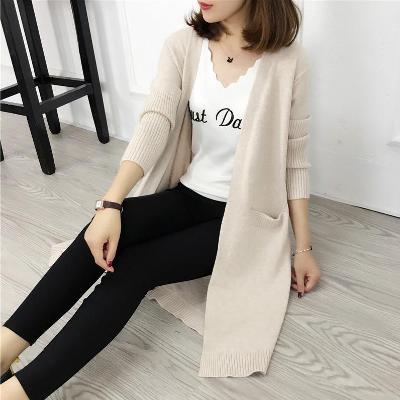 Áo khoác len cardigan quảng châu dáng dài chất đẹp Kl13 áo khoác có thể giặt máy 【 trắng áo khoác