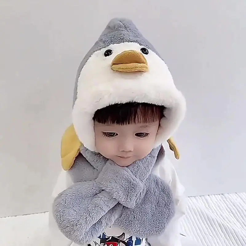 Mũ Len Cho Bé Trai Bé Gái Kèm Khăn Chéo 3-8 Kem Voi Heo 7