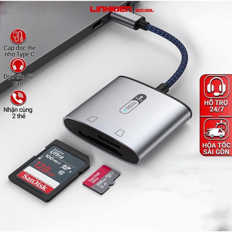  Đầu đọc thẻ nhớ Type C Lightning SD TF từ máy ảnh cho Android 15 14 13 PRM 12 11  laptop   PC 