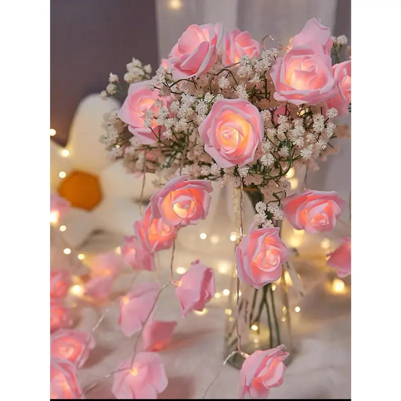 Led Rose Flower String Lights, Indoor Romantic Decoration For Proposal, Birthday, Girls' Room Decor gifts  best  friend scream  mask Ornaments Pink 1