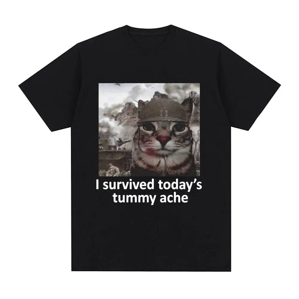 Saya Selamat Dari Sakit Perut Saat Ini Kaos Meme Kucing Lucu Kaos Oversized Katun Pria