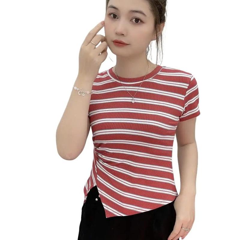 Áo thun nữ kẻ tay cộc   Cổ Tròn phom ôm dáng croptop chất liệu thun co dãn bốn chiều, mặc dễ chịu A11 Nhung Women