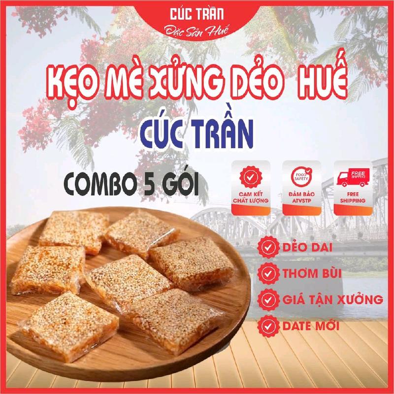  Combo 5 gói   gần 1 kg   kẹo mè xửng dẻo Cúc Trần dẻo dai thơm bùi béo đặc sản Huế ăn là ghiền 